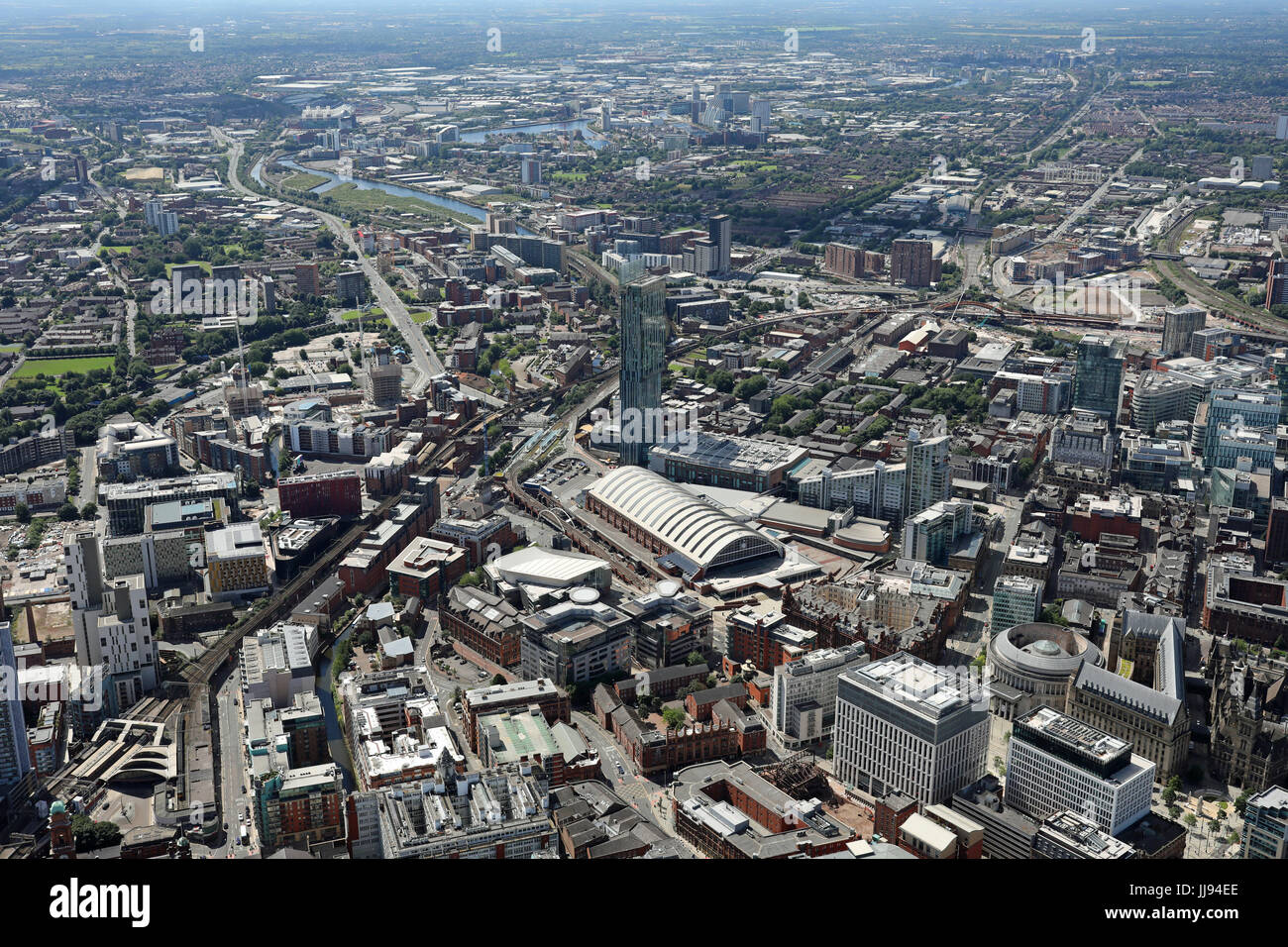 Vista aerea del centro della città di Manchester, Regno Unito Foto Stock