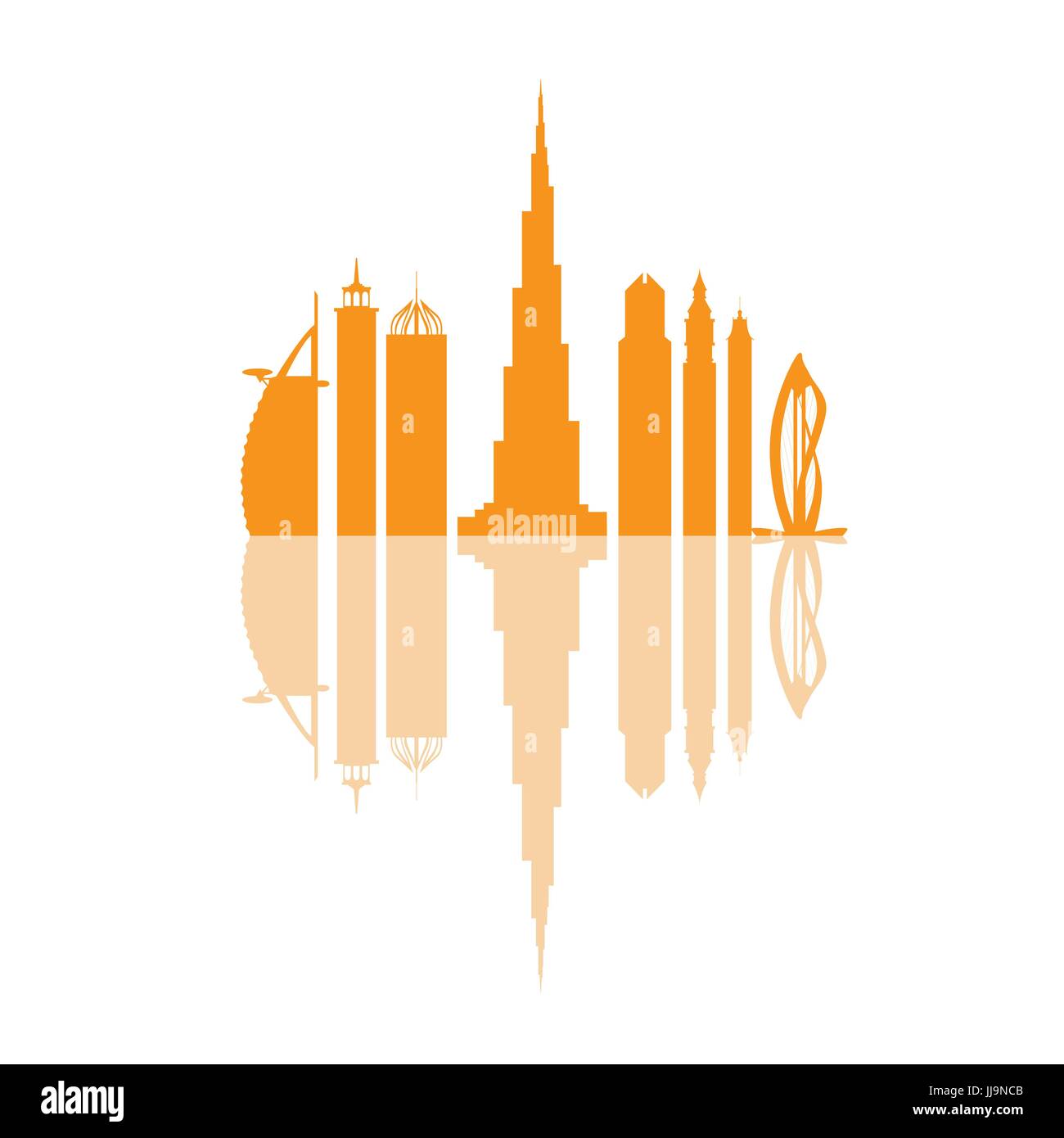 Illustrazione Vettoriale di Emirati Arabi Uniti grattacieli silhouette. Edifici di Dubai e il simbolo. Design per banner, poster o di stampa. Illustrazione Vettoriale