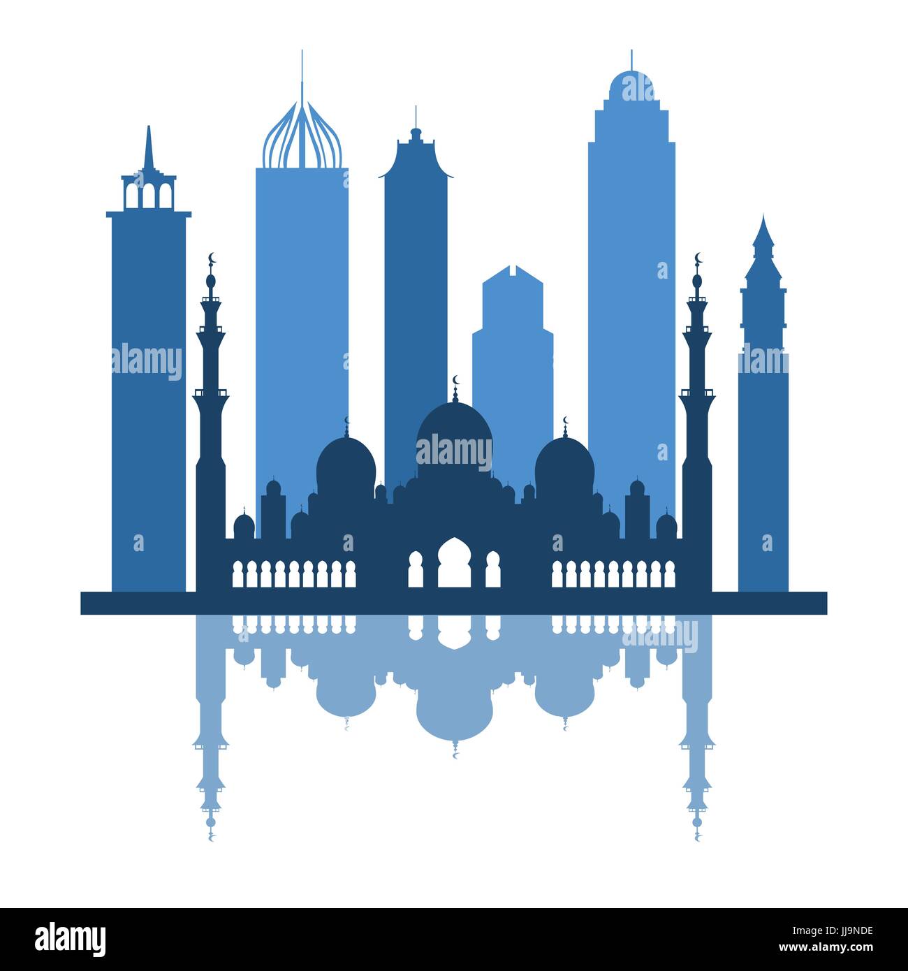 Illustrazione Vettoriale di Emirati Arabi Uniti grattacieli silhouette. Dubai e Abu Dhabi edifici. Design per banner, poster o di stampa. Illustrazione Vettoriale