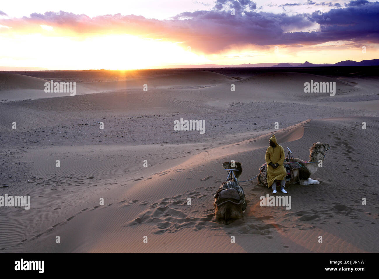 Erg Chebbi dune di sunrise, Sahara Deserto vicino a Merzouga, Marocco, Africa del Nord Foto Stock