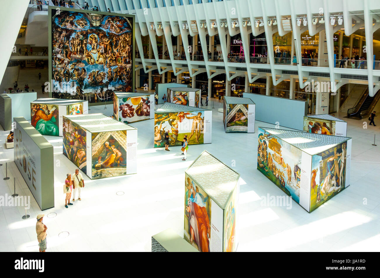Mostra nel World Trade Center di occhio mostra da vicino la Cappella Sistina di Michelangelo repliche Foto Stock