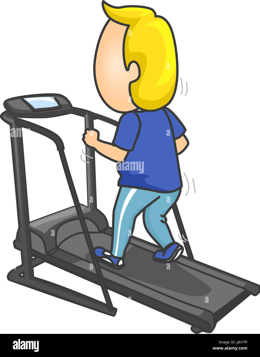 Illustrazione di fitness di un uomo in formazione vestiti in esecuzione su un tapis roulant Foto Stock