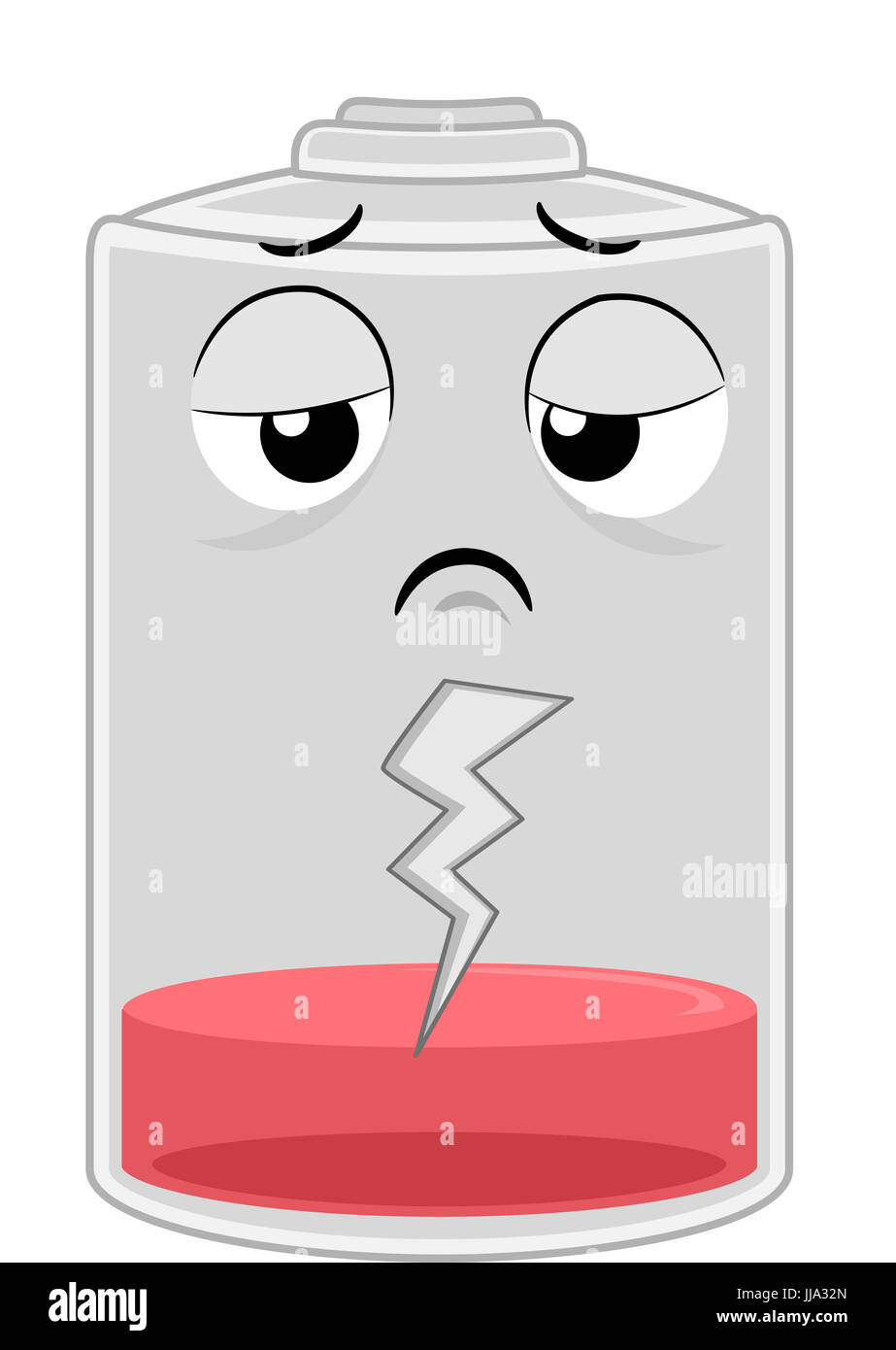 Il Mascot illustrazione di una stanca pacco di batteria in esaurimento sull' energia dopo essere stato utilizzato per il suo limite Foto stock - Alamy