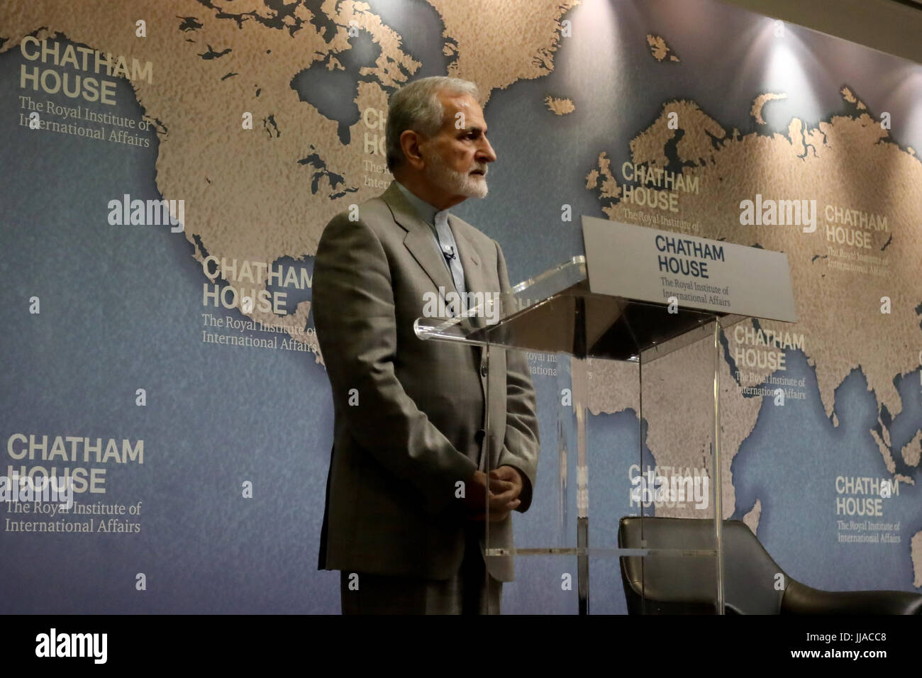 Londra, Regno Unito. 19 lug 2017. Dr Kamal Kharrazi, ex ministro iraniano degli affari esteri, parlando a Chatham House il 19 luglio 2017. Credito: Dominic Dudley/Alamy Live News Foto Stock