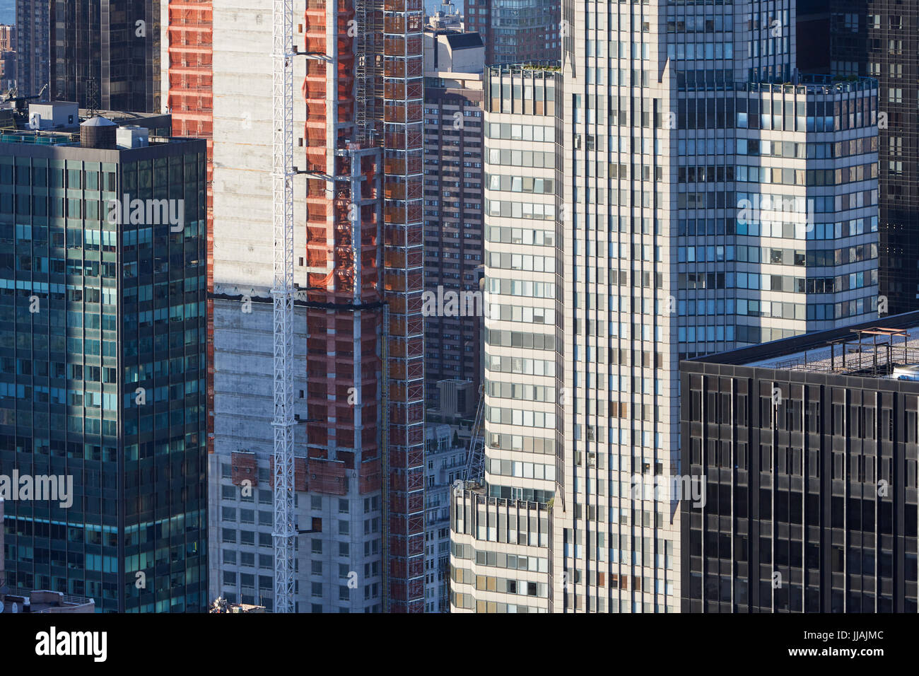 New York City Manhattan grattacieli vista aerea in costruzione in serata la luce solare Foto Stock