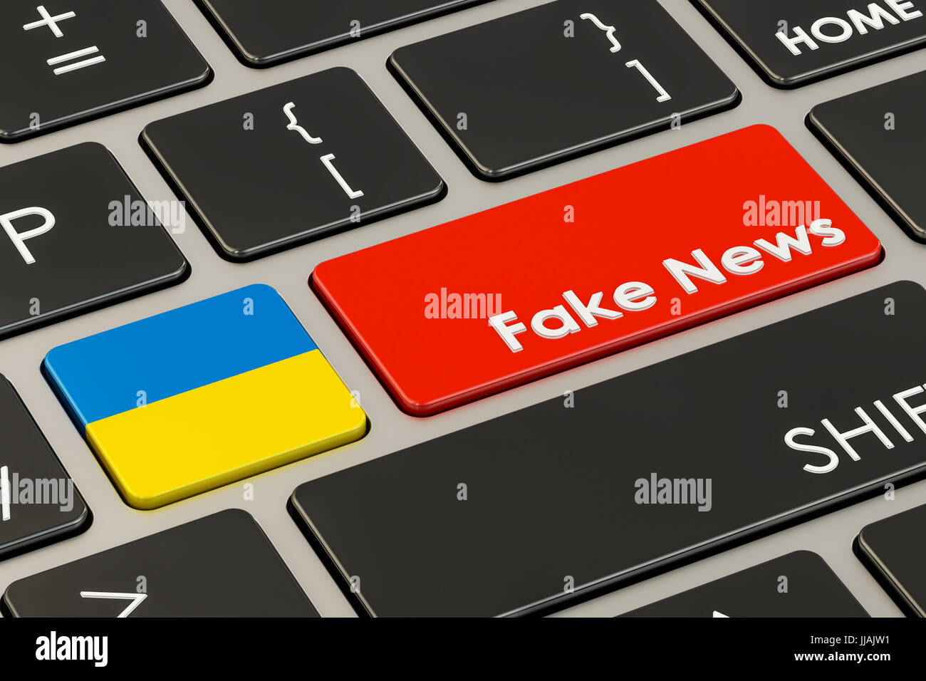 Ukrainian fake news Pulsante, tasto sulla tastiera. Il rendering 3D Foto Stock