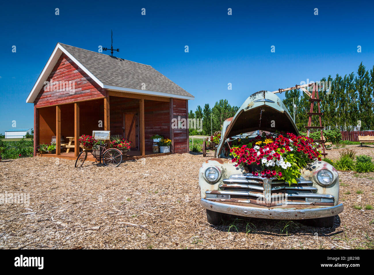 Il Parkside Pioneer Patch presentano storico a Winkler, Manitoba, Canada. Foto Stock