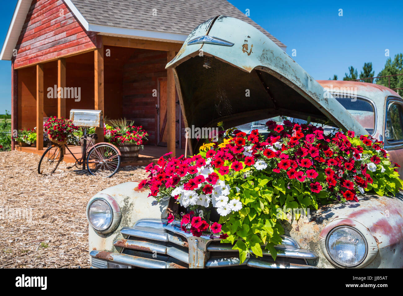 Il Parkside Pioneer Patch presentano storico a Winkler, Manitoba, Canada. Foto Stock