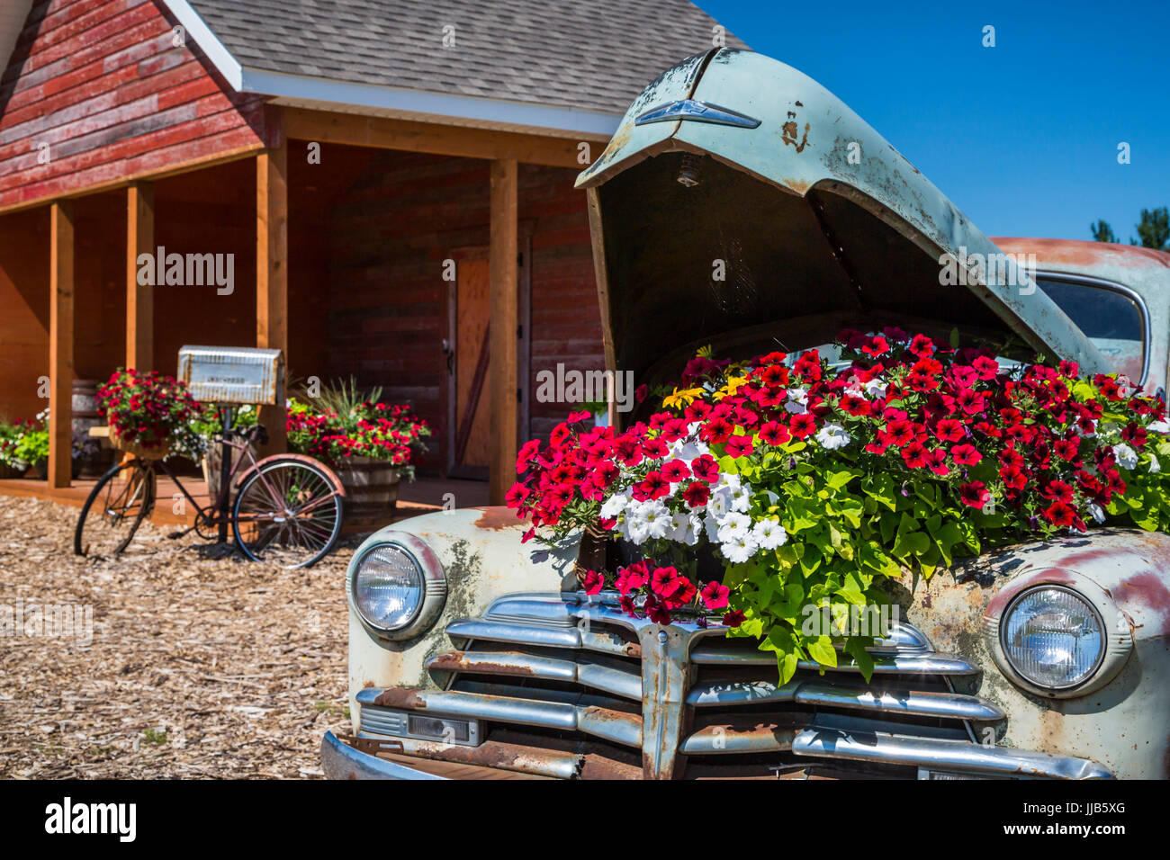 Il Parkside Pioneer Patch presentano storico a Winkler, Manitoba, Canada. Foto Stock