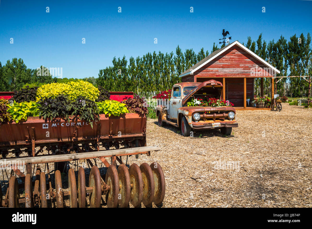 Il Parkside Pioneer Patch presentano storico a Winkler, Manitoba, Canada. Foto Stock