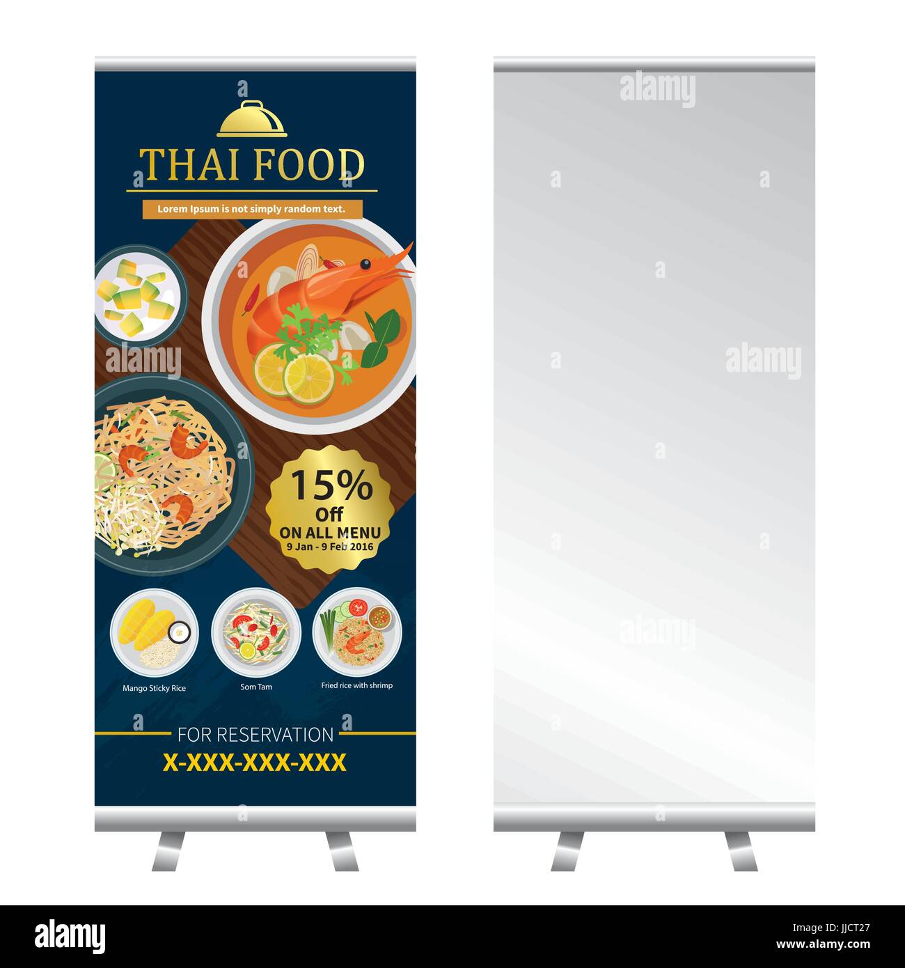 Cibo tailandese roll up banner design stand Illustrazione Vettoriale