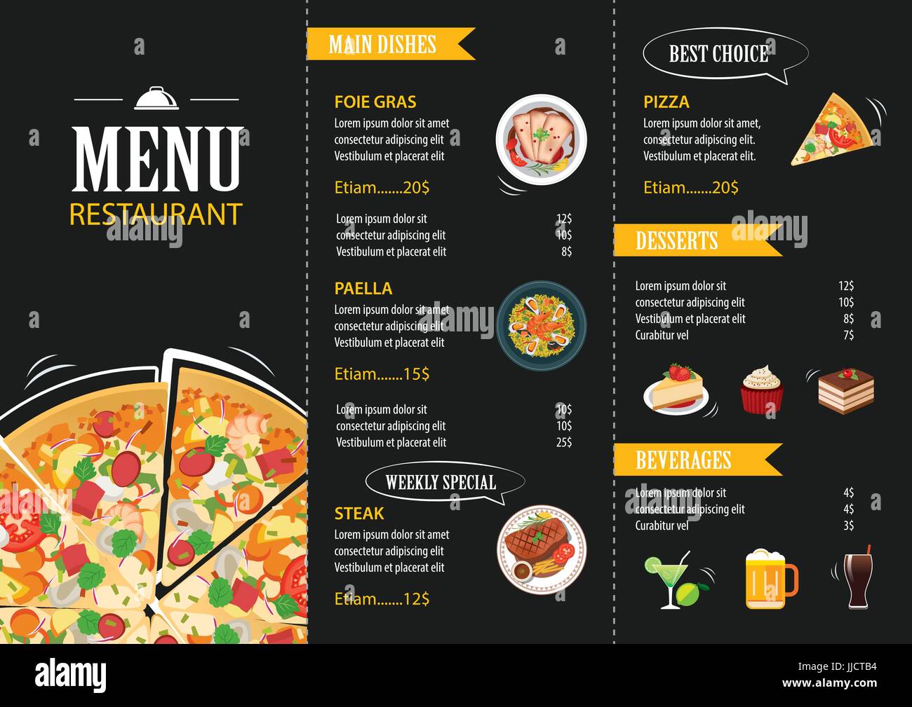 Vector restaurant cafe modello menu design piatto Illustrazione Vettoriale