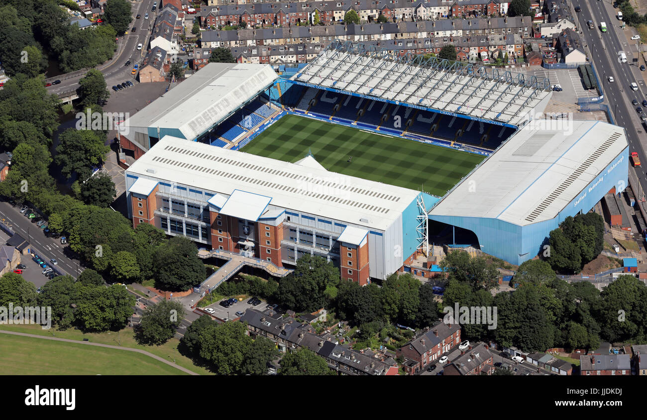 Vista aerea di Hillsborough Stadium football ground, casa di Sheffield Mercoledì, REGNO UNITO Foto Stock