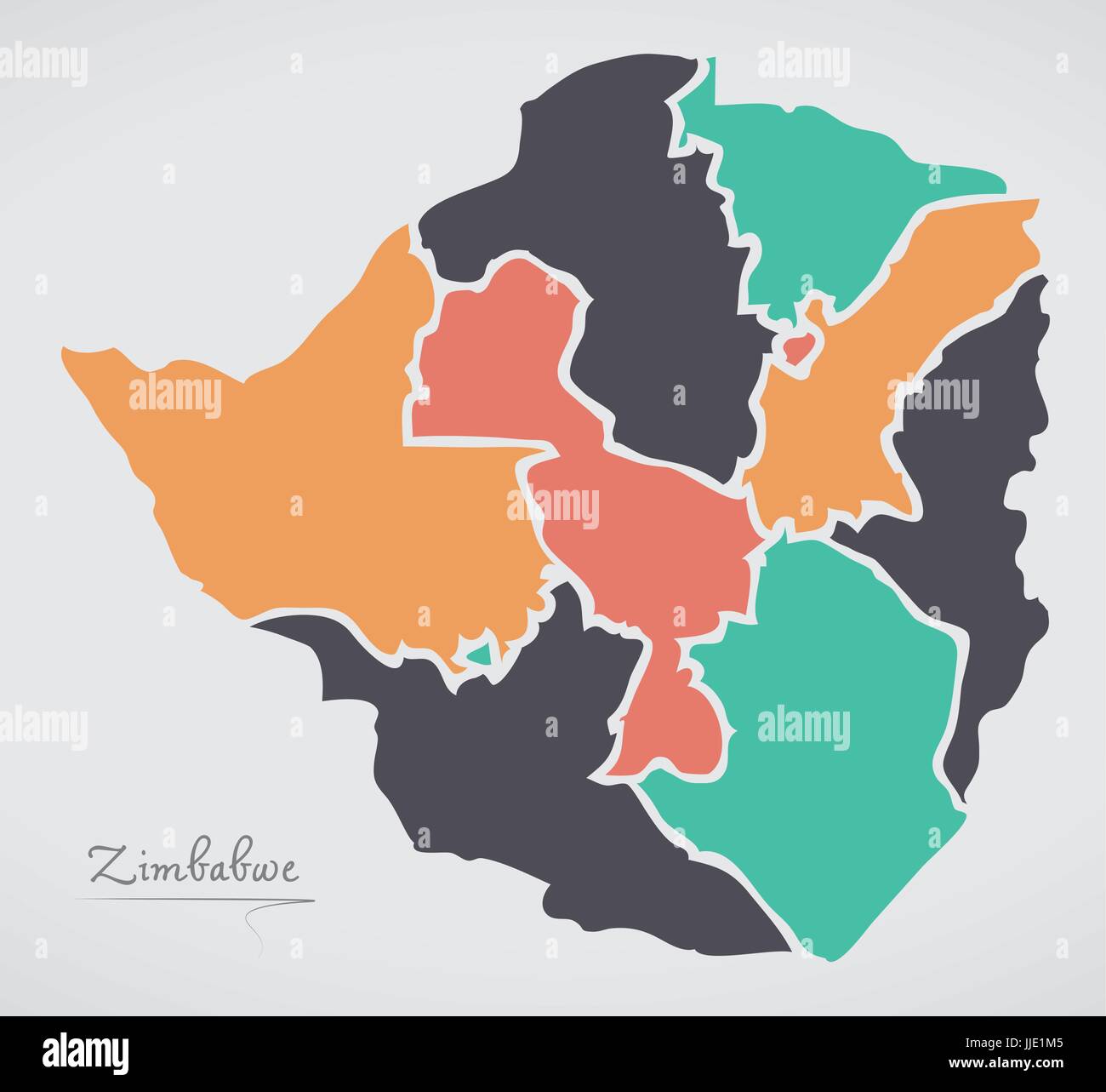 Mappa dello Zimbabwe con gli stati e le moderne forme rotonde Illustrazione Vettoriale