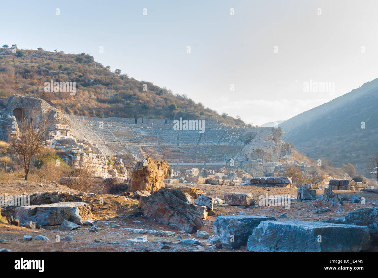 Pietra romana anfiteatro rovine panorama in Efeso sito archeologico in Turchia Foto Stock