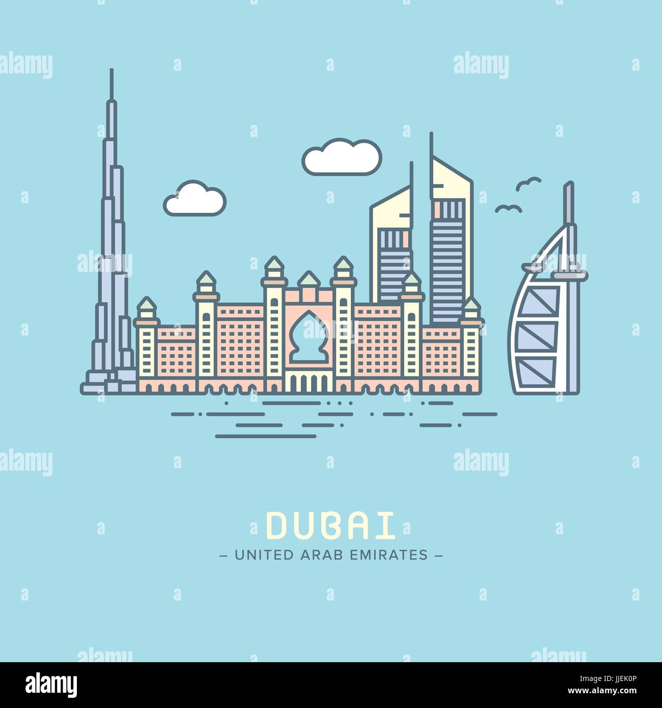 Icona linea style Dubai city flat illustrazione vettoriale Illustrazione Vettoriale