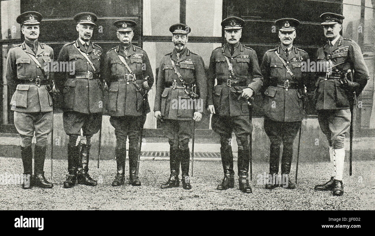 Re Giorgio V & i responsabili militari, Dicembre 1918 Foto Stock