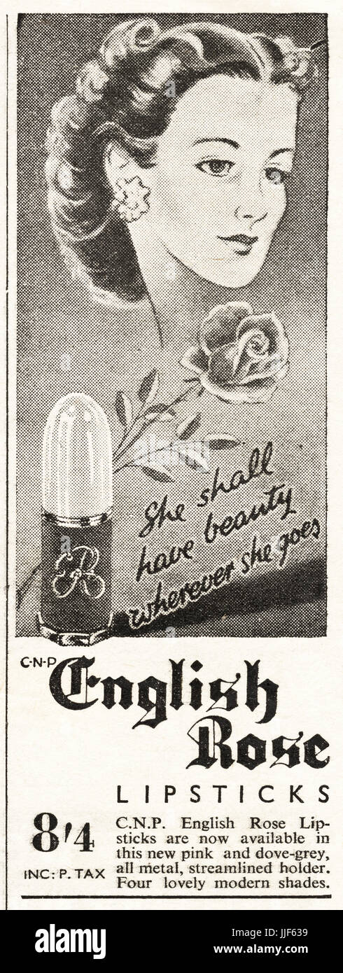 1940s originale vecchia vintage pubblicità pubblicità CNP rosa Inglese Rossetti in magazine 1946 circa quando i materiali di consumo di talune merci sono state ancora limitato sotto post-razionamento di guerra Foto Stock