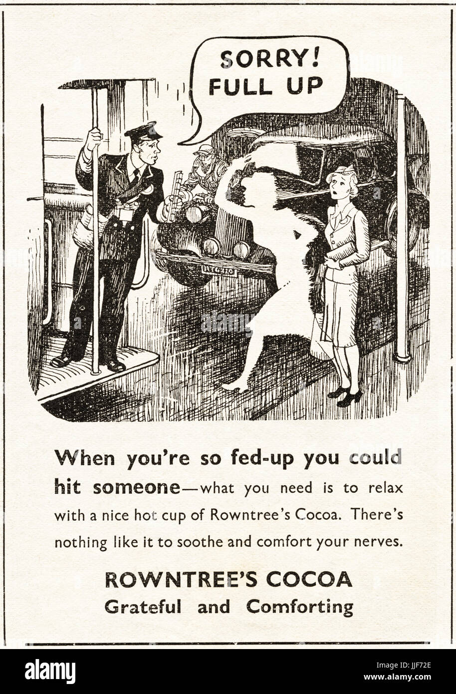 1940s originale vecchia vintage pubblicità pubblicità Rowntree cacao della rivista nel 1946 circa quando i materiali di consumo di talune merci sono state ancora limitato sotto post-razionamento di guerra Foto Stock