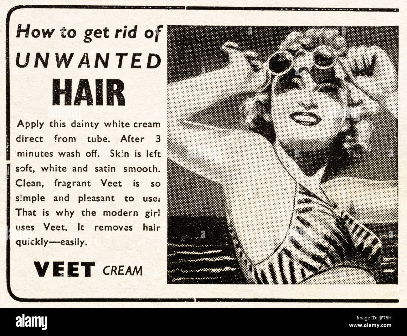 1940s originale vecchia vintage pubblicità pubblicità Veet depilazione crema  nel magazine 1946 circa quando i materiali di consumo di talune merci sono  state ancora limitato sotto post-razionamento di guerra Foto stock -