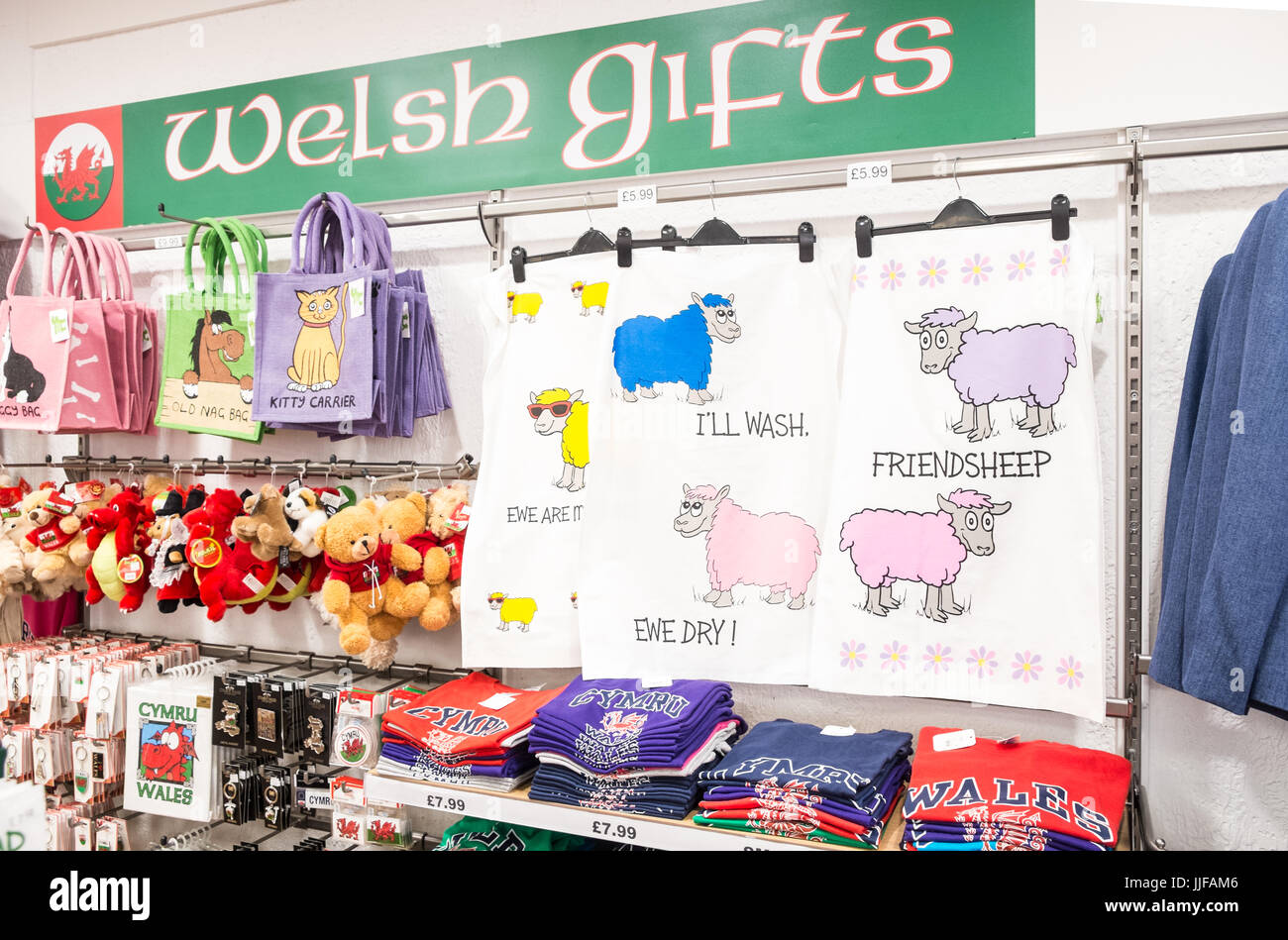 Welsh,themed,tema,pecore,souvenir,souvenir,dono,doni,negozi,Aberystwyth,Ceredigion,West,Galles,West Wales,il Galles Centrale,Welsh,U.K.,UK,GB,l'Europa, Foto Stock