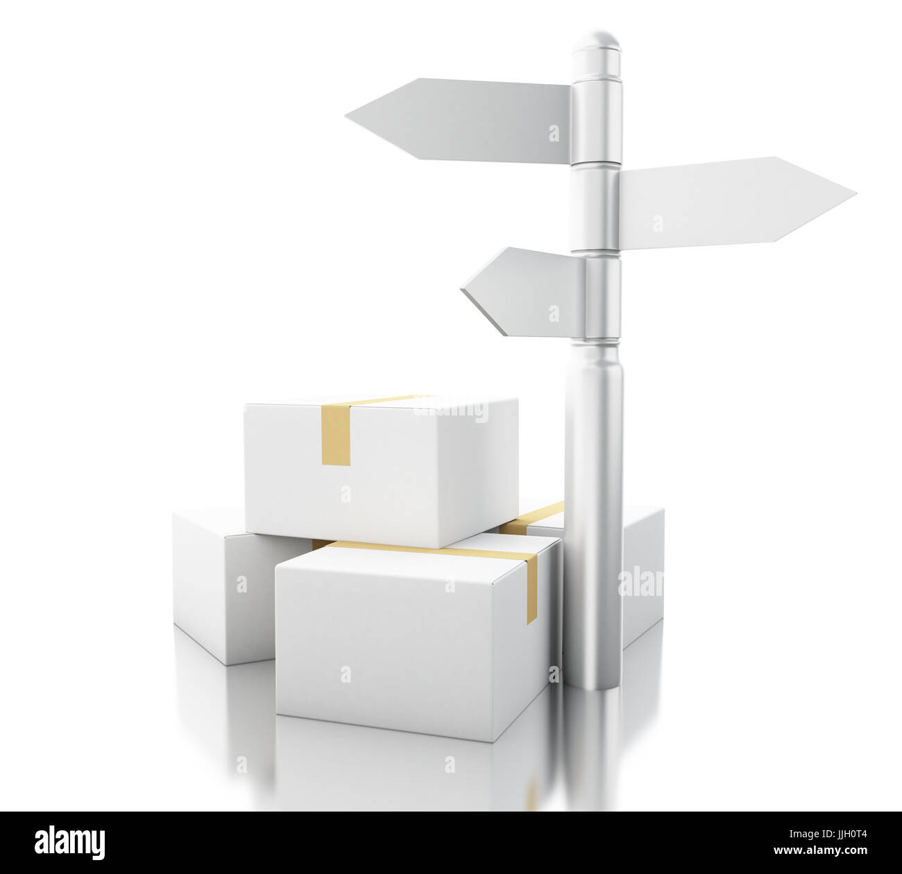 3D renderer immagine. Scatole di cartone con segno post. Concetto di consegna. Foto Stock