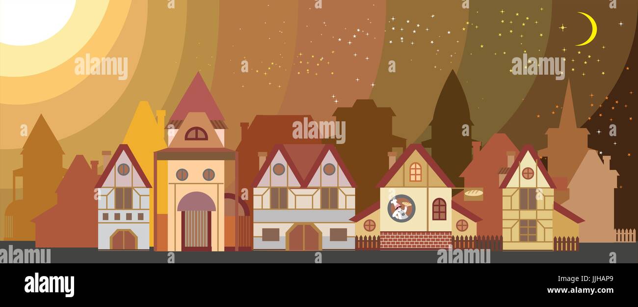 Lo sfondo con il cartoon colorate case in stile Europeo isolato Illustrazione Vettoriale