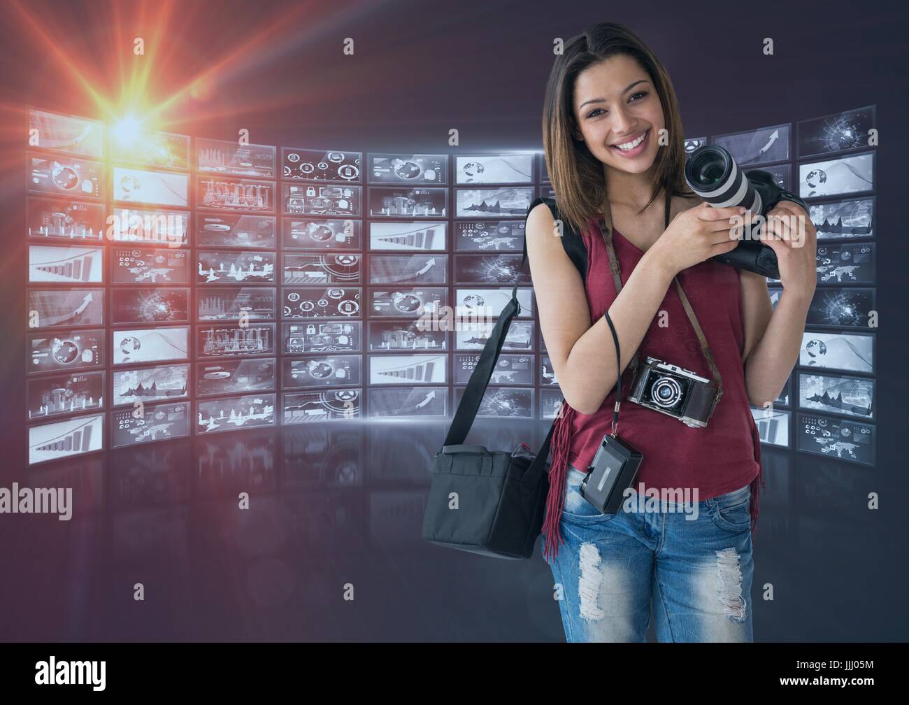 Fotografo di fronte foto montaggio telaio Foto Stock