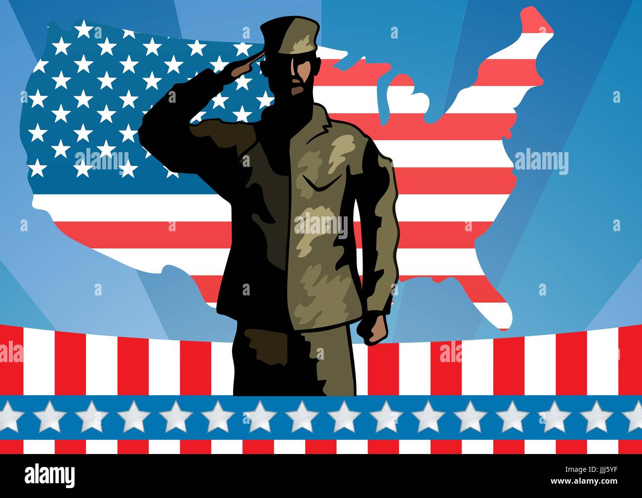 Disegno del soldato di fronte american mappa Foto Stock