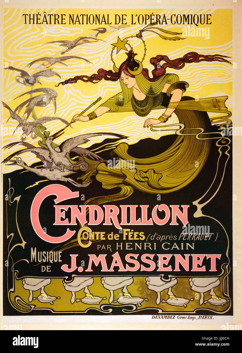 Cendrillon (Cinderella), 1899 fiaba opera di Jules Massenet (12 maggio 1842 - 13 agosto 1912). Poster per prestazioni presso il Théâtre National de l'Opéra-Comique ideato da Emil Bertrand (1816 - 1888). Foto Stock