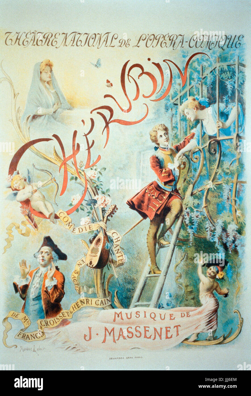 Cherubin, opera di Jules Massenet (12 maggio 1842 - 13 agosto 1912). Prodotto per la prima volta 1905. Poster concepito da Maurice Leloir (1853 - 1940) Foto Stock