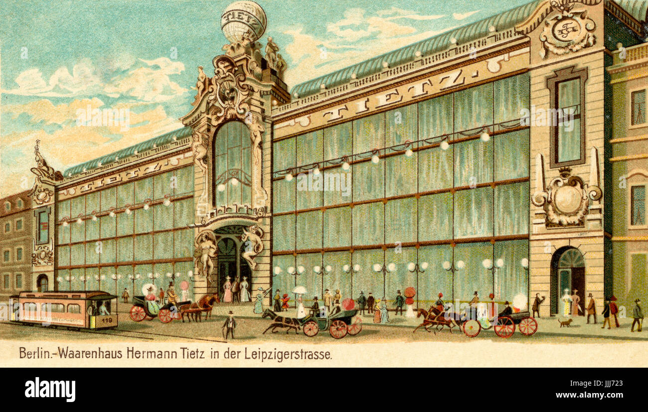 Tietz department store di Alexanderplatz di Berlino. Grande magazzino di proprietà di Hermann Tietz (29 Aprile 1837 - 3 Maggio 1907), un commerciante German-Jewish che possedeva una catena di grandi magazzini nel tardo XIX - inizio del XX secolo. Cartolina, (stampigliato) 30 giugno 1901. Foto Stock