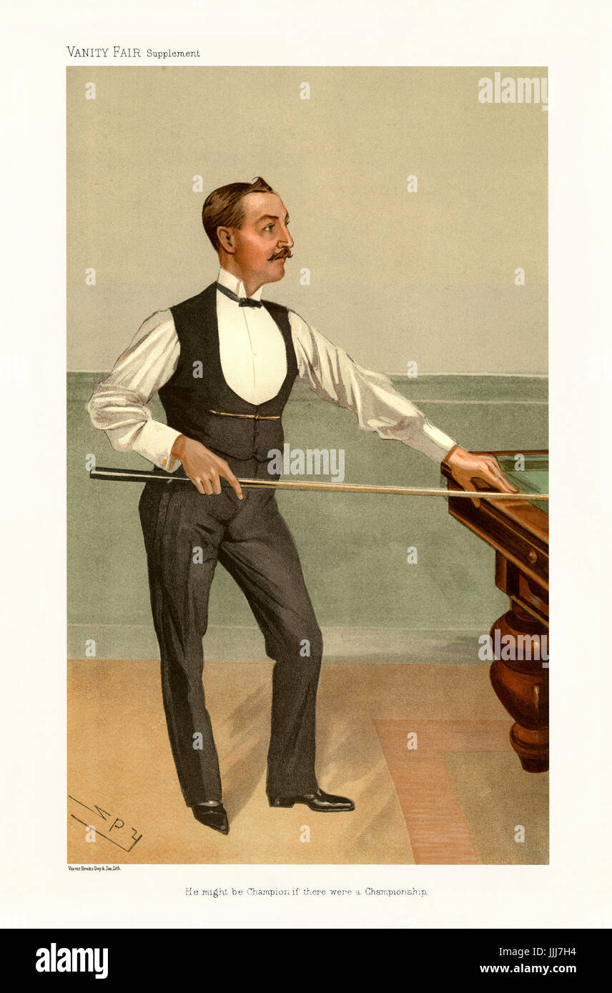 Harry W. Stevenson - Ritratto in piedi. Vanity Fair caricatura da Spy (vero nome Sir Leslie Matthew Ward 21 Novembre 1851 - 15 Maggio 1922). La didascalia recita "egli potrebbe essere campione se ci fosse un Campionato, datata 25 maggio 1905. (Litografia di Vincent Brooks, giorno & Figlio) HWS: British biliardo player: 15 luglio 1874 - 11 giugno 1944. Foto Stock