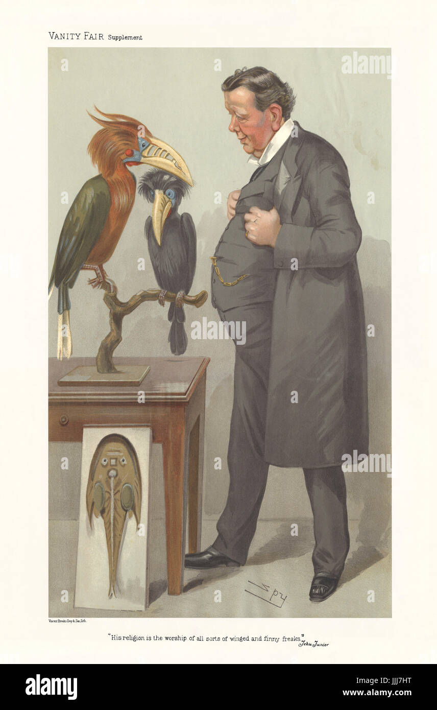 Il Professor Ray Lankester - Ritratto in piedi e guardando gli uccelli. Vanity Fair caricatura da Spy (vero nome Sir Leslie Matthew Ward 21 Novembre 1851 - 15 Maggio 1922). La didascalia da Jehu Junior recita "la sua religione è il culto di tutti i tipi di alato e divertente freaks, datata 12 gennaio 1905. (Litografia di Vincent Brooks, giorno & Figlio) RL: British zoologo e biologo evolutivo: 15 Maggio 1847 - 13 agosto 1929. Foto Stock