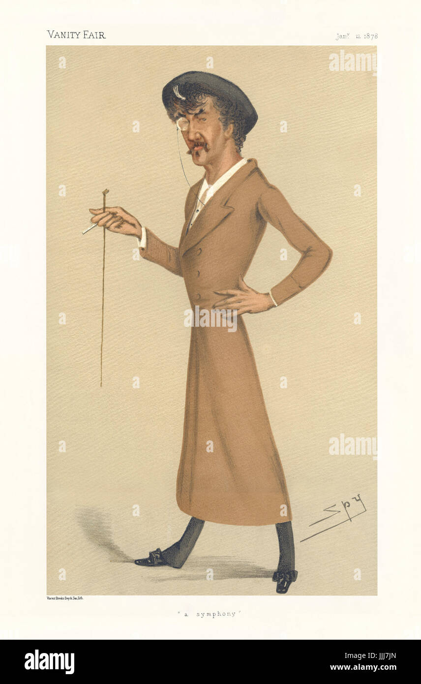 James Abbott McNeill Whistler - Ritratto in piedi. Vanity Fair caricatura da Spy (vero nome Sir Leslie Matthew Ward, 21 novembre 1851 - 15 Maggio 1922). La didascalia recita "una sinfonia, datata 12 gennaio 1878. JW: American-British pittore: 11 luglio 1834 - 17 luglio 1903. Foto Stock