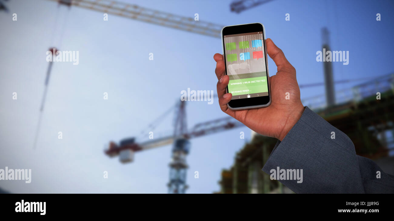 Composite immagine 3d delle mani di un uomo e di una donna che mantiene i telefoni cellulari Foto Stock