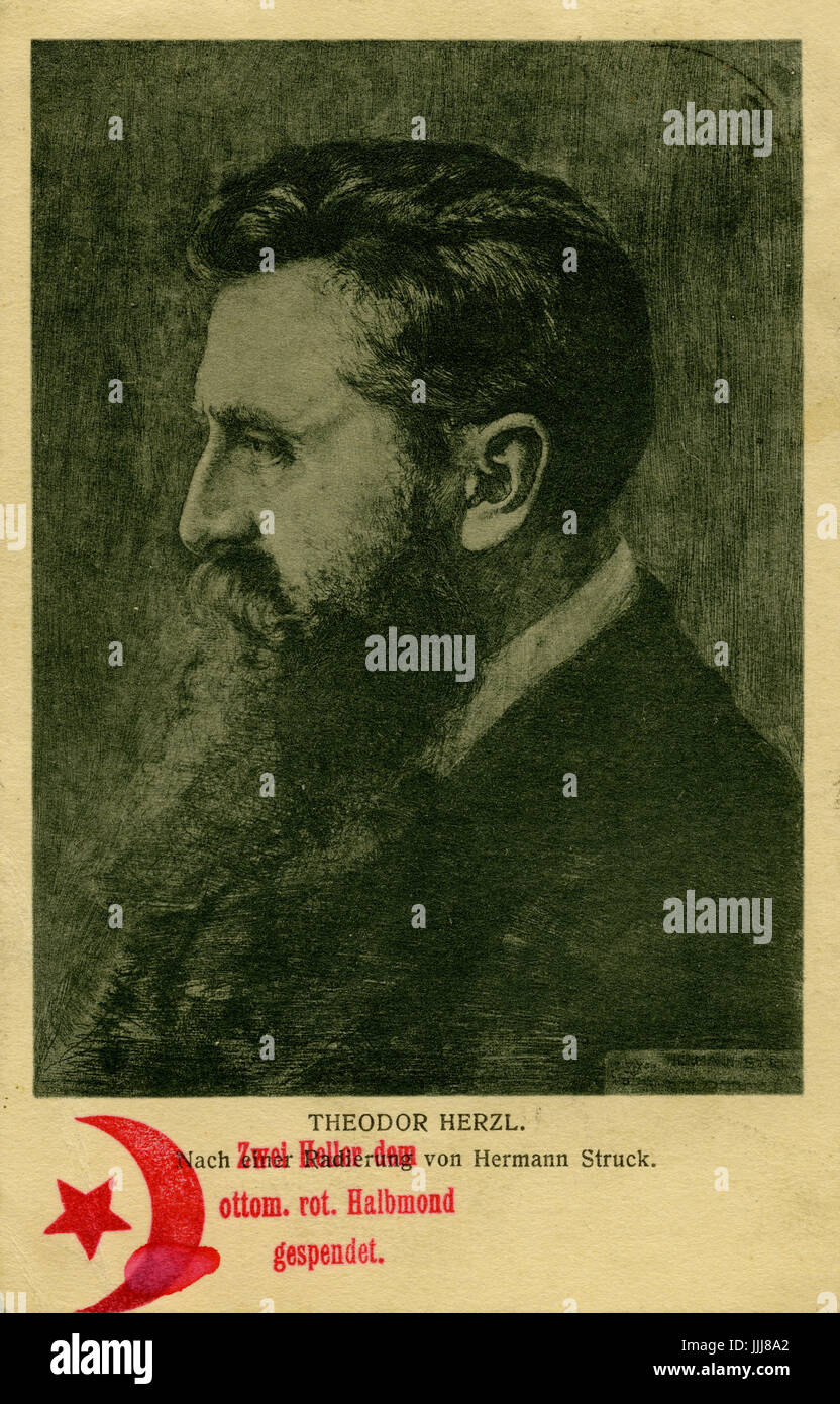 Theodor Herzl (2 maggio 1860 - 3 luglio 1904), nato Benjamin Ze'ev Herzl, fondatore del Mondo Organizzazione sionista. Nota timbro turco come parte dell impero ottomano Foto Stock
