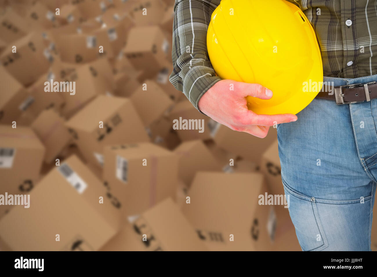 Composite immagine 3d di lavoratore manuale azienda casco Foto Stock