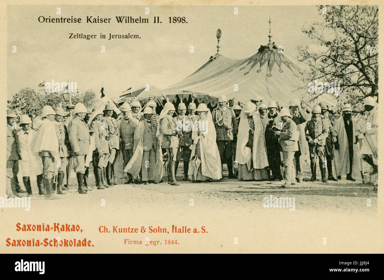 Kaiser Wilhelm visita in Terra Santa (Palestina), 1898, cartolina commemorativa. Royal encampment, Gerusalemme Foto Stock