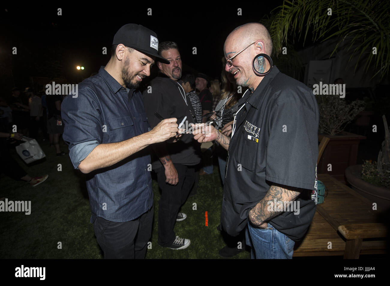 Settembre 19, 2014 - Sep 19, 2014 - Concord, California, Stati Uniti d'America - Linkin Park (Chester Bennington, Mike Shinoa, Joe Hahn, Rob Bourdon e Brad Delson) dietro le quinte Concord Pavilion. (Credito Immagine: © Jerome Brunet/ZUMA filo) Foto Stock