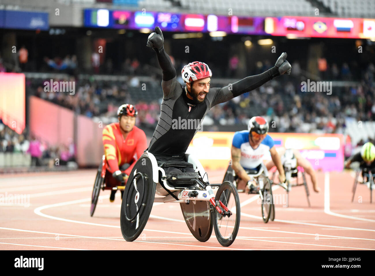Yassine Gharbi vincitrice d'oro della corsa in sedia a rotelle T54 400 m World Para Athletics Championships - eventi su pista. Tunisino Foto Stock