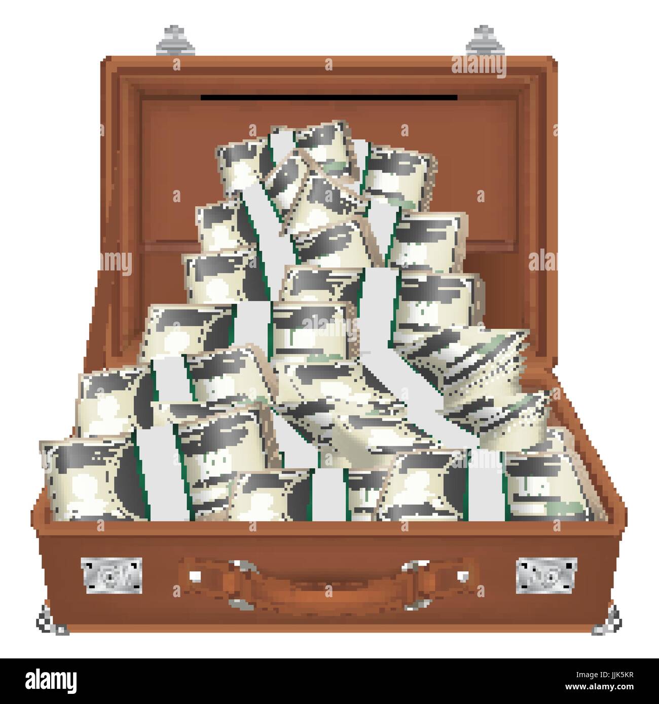 Valigia aperta con banconote di dollari all'interno del vettore Illustrazione Vettoriale