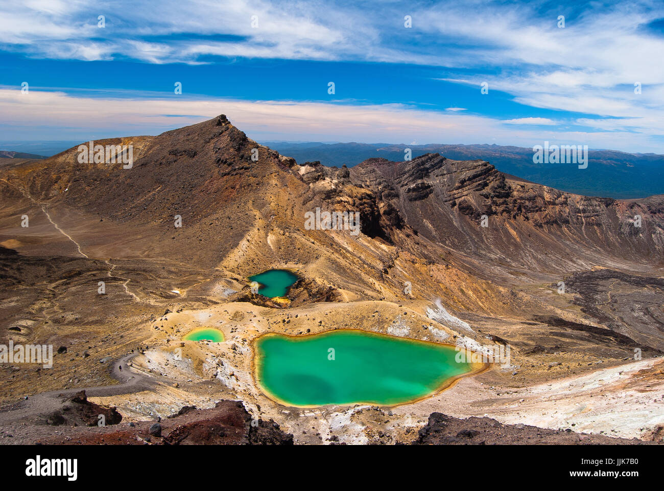 Una vista dei laghi smeraldo nel parco nazionale di Tongariro Foto Stock