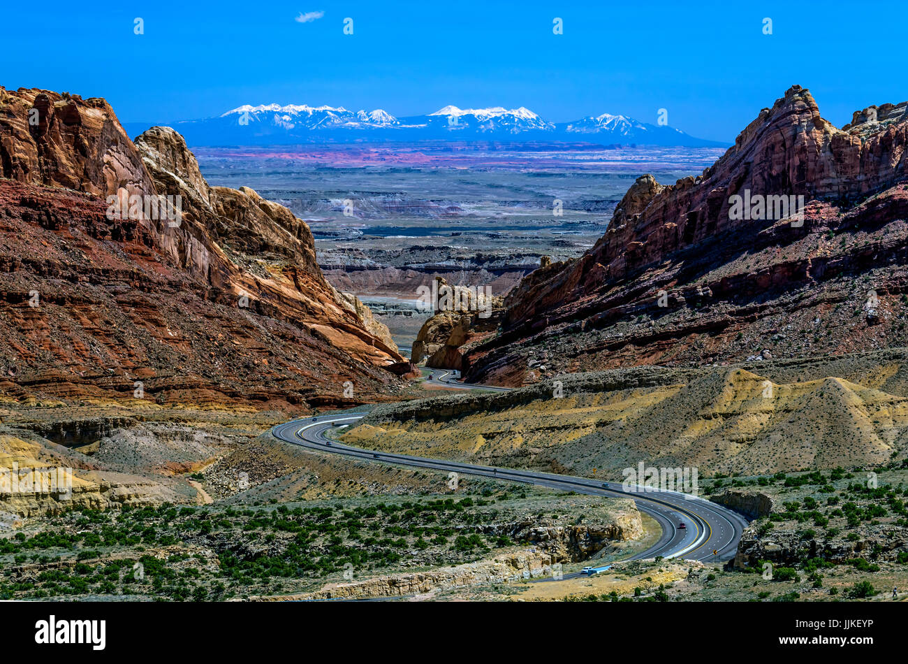 Autostrada MI70 attraverso Spotted Canyon dello Utah Foto Stock