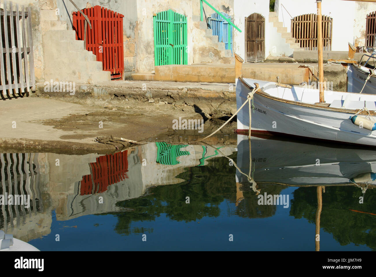 Mallorca, Portocolom, barca in porto Foto Stock
