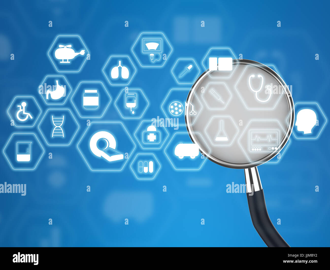 3D rendering medical technology interfaccia con uno stetoscopio Foto Stock