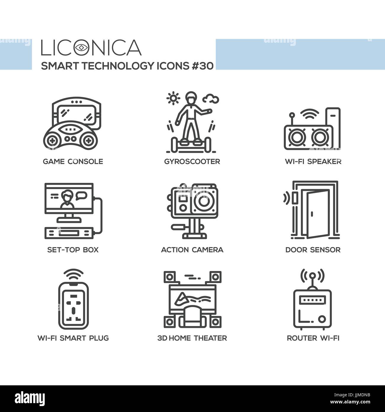 Tecnologia Smart - moderno vettore linea piatta desigm set di icone. Illustrazione Vettoriale