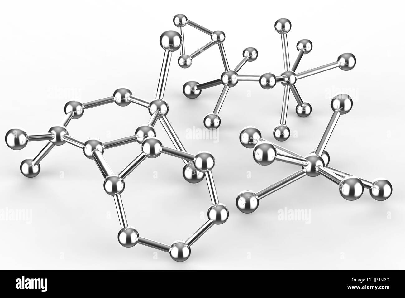 3D rendering molecola di metallo struttura su sfondo bianco Foto Stock