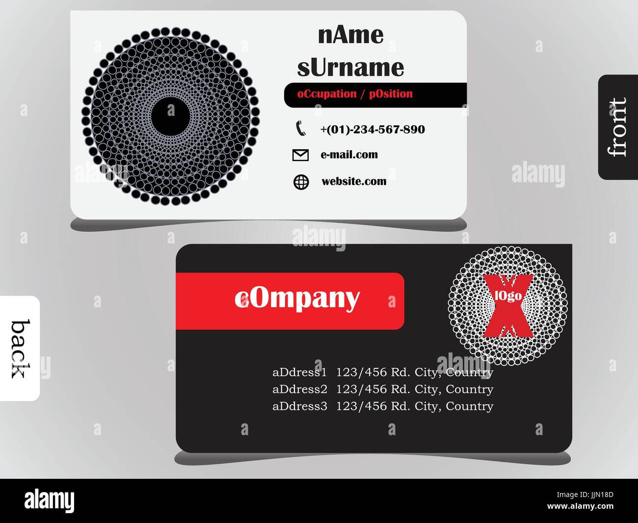 Moderno design creativo e pulire il modello. Visualizza fronte e retro della carta. Concetto smart start up per il business. Illustrazione Vettoriale