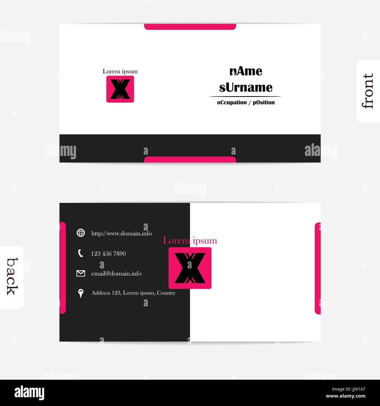 Vettore moderno design creative business card modello. Visualizza fronte e retro della carta. Concetto prima impressione per avviare l'attività. Pulita e chiara tem Illustrazione Vettoriale